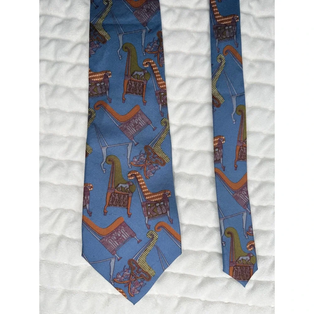 British Museum Mens Silk Tie Blue Egyptian Chair Artifact Novelty Hand Made